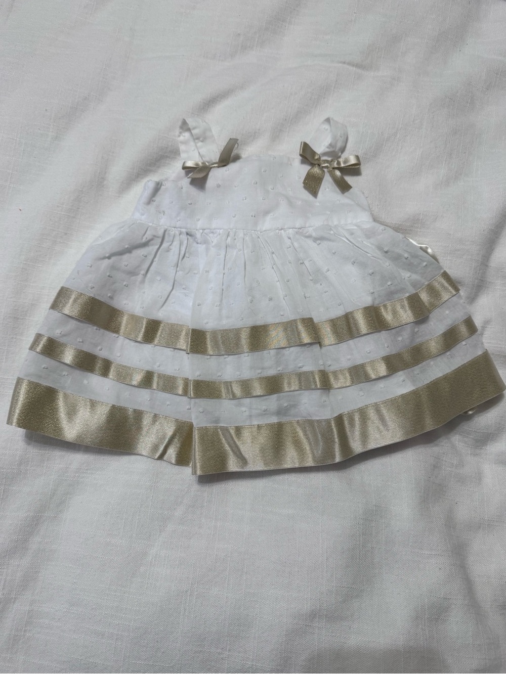 Bonnie Baby White Dress with Gold Satin Bows
